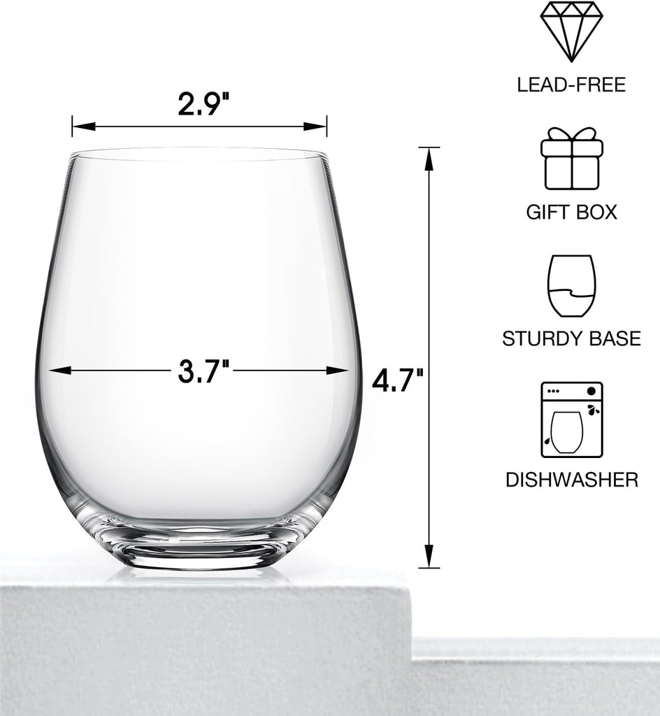 Stemless Wine Glasses, Crystal Red White Wine Glasses for Daily Use, Hosting, Home Bar, Evening Party, Birthdays