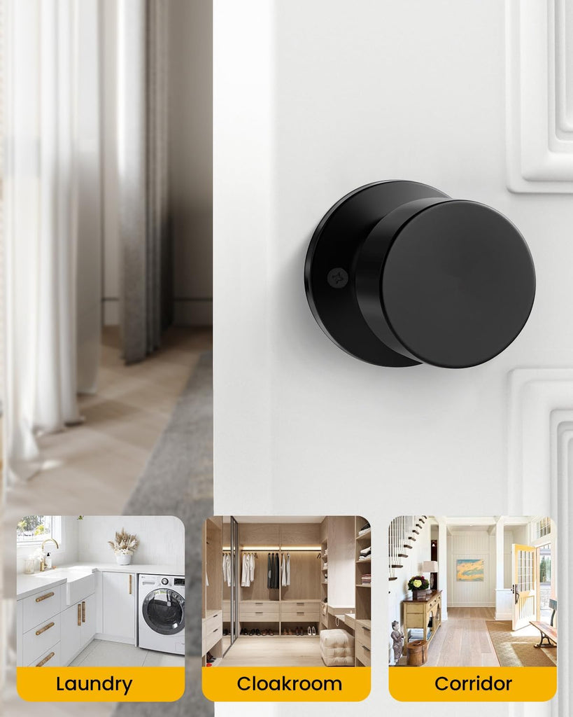 Matte Black Dummy Door Knobs, Non-Turning Interior Handle 1 Pack