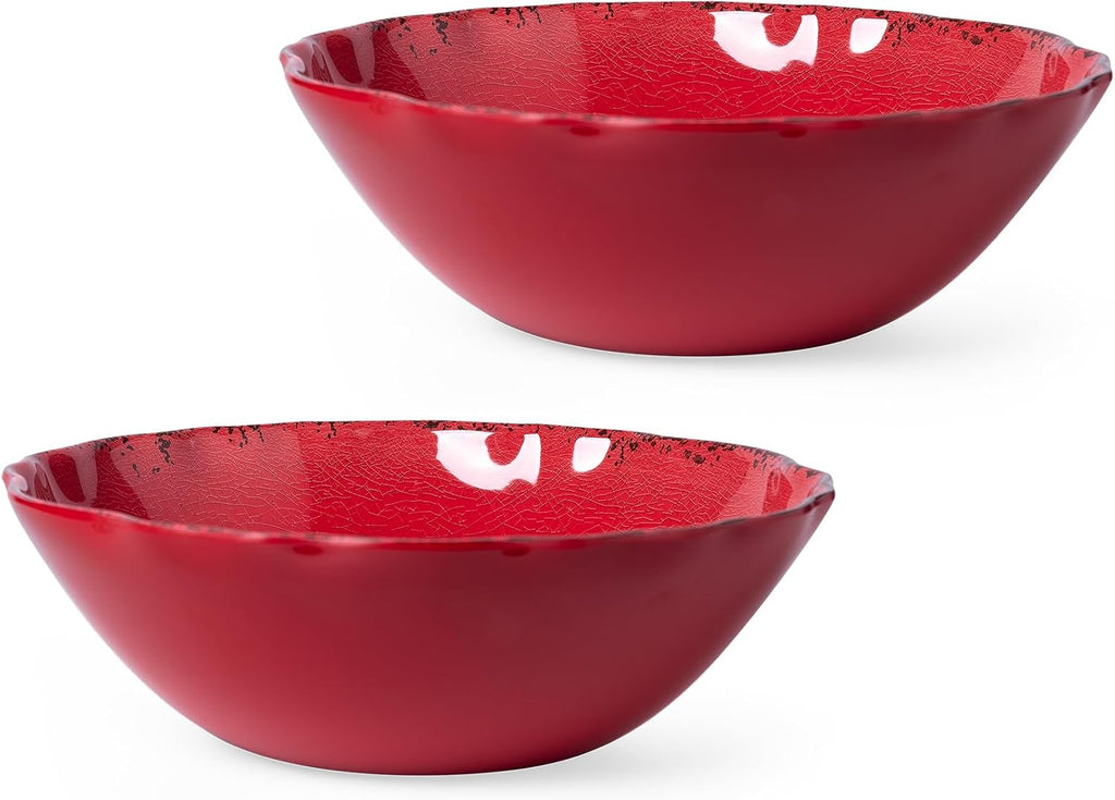 Rustic Crackle Melamine Serving Bowls, 130 OZ and 12 inches Waved Rim Salad Bowl,Unbreakable Pasta Bowls and Mixing