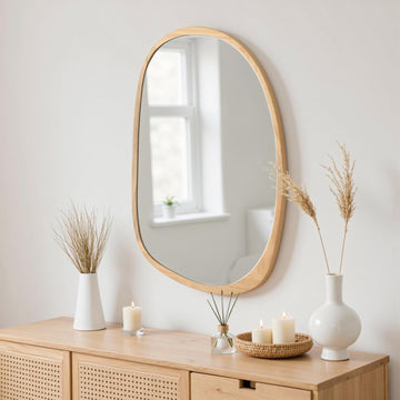 Irregular Wall Mirror, Wood Decor Bathroom Mirrors