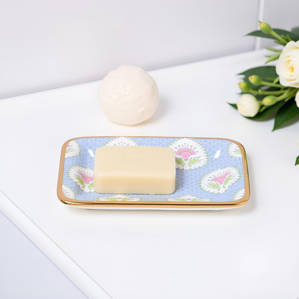 Decorative Trinket Tray, Jewelry Plate, Catchall Dish , Dresser, Nightstand, Entryway, Blue and Pink, Chinoiserie