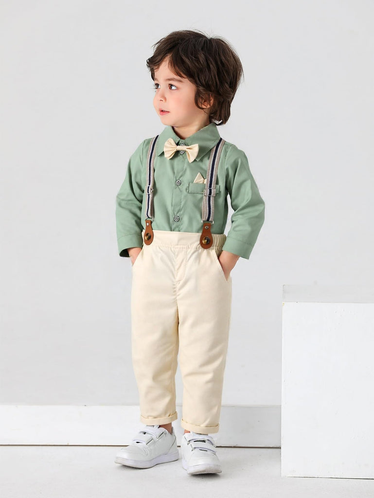 Baby Boys Pants Sets,Toddler Gentleman Outfits, Infant Long Sleeve Shirt + Pants + Bow Tie + Suspenders