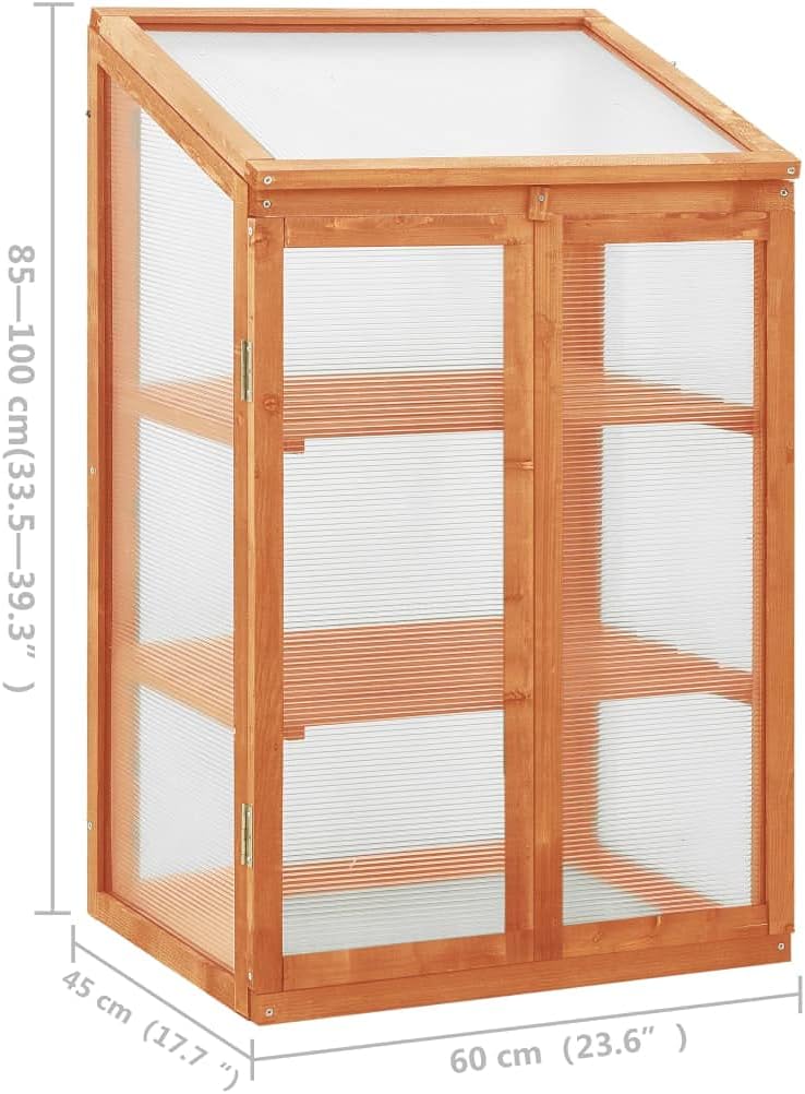 Wooden Cold Frame Greenhouse 23.6 x 17.7 x 39.4 Inch, Mini Garden Plant Growing Box with PC Board, Hinged Lid and 2