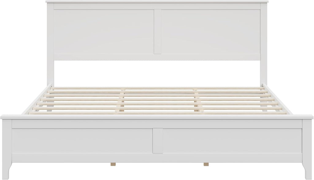 Modern Farmhouse Platform King Bed Frame, Solid Wood Platform Bed Frame with Headboard, Sturdy Wooden Foundation with