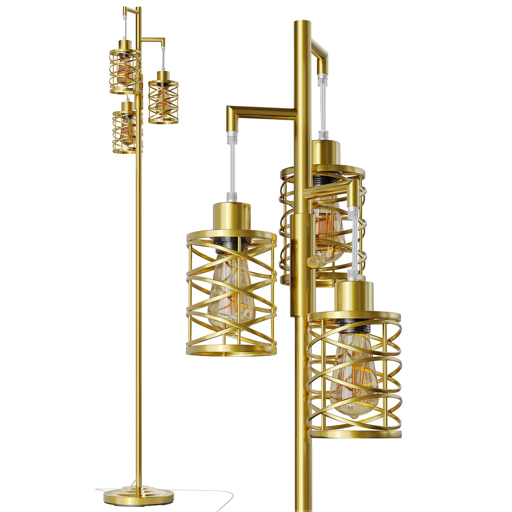 70" Industrial Floor Lamp, Stepless Dimmable Standing Lamp with 3 Bulbs, Farmhouse Corner Standing Tree Lamp, Tall
