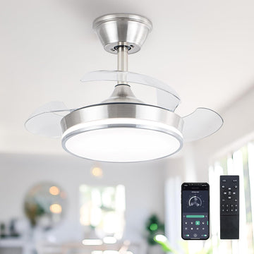 30" Retractable Ceiling Fans with Lights, Dimmable LED Ceiling Fan Remote Control, Modern Small Fan Light Living Room