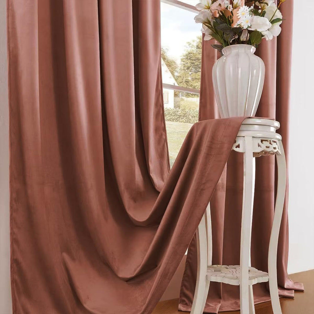 Wild Rose Pink Velvet Blackout Curtains 52x96inches, 2Pcs, Back Tab