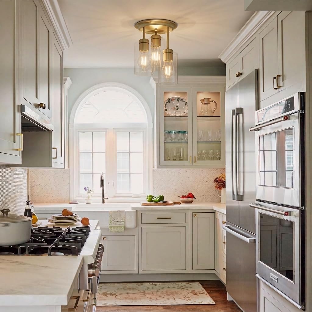 3-Lights Semi Flush Mount Ceiling Light Fixture Gold