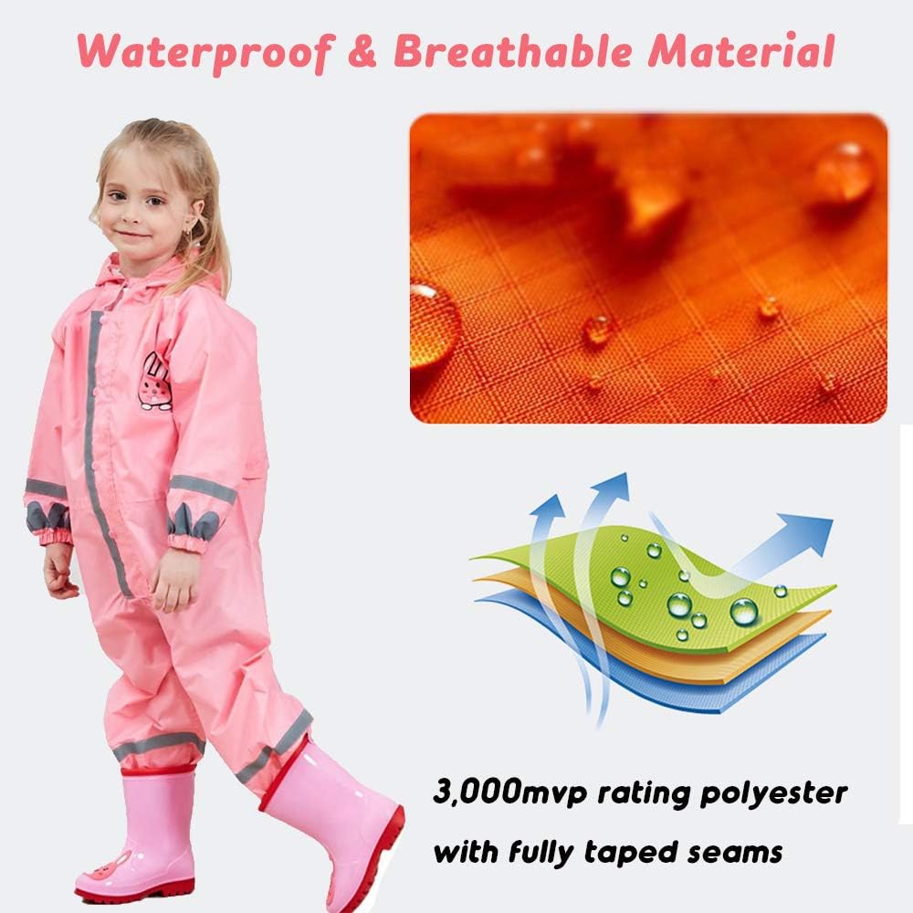 Toddler Rain Suit, Kids Muddy Play Buddies One Piece Hoodie Rain Jacket Coat Poncho Gear Coverall Baby Girl Boy