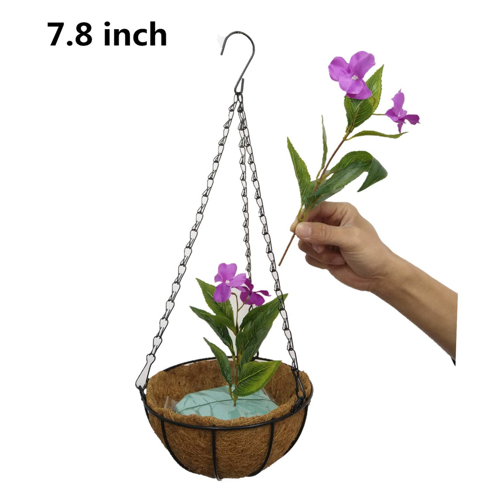 Fake Silk Impatiens Flower Pot Chain Hanging Basket Flowers Artificial Impatiens Balsamina Purple (7.8 inch)