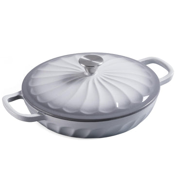 Enameled Cast Iron Braiser Pan, Petal-shaped Skillet with Lid, 3.8 Quart Dutch Oven Pot, Shallow Dutch Oven for Cook