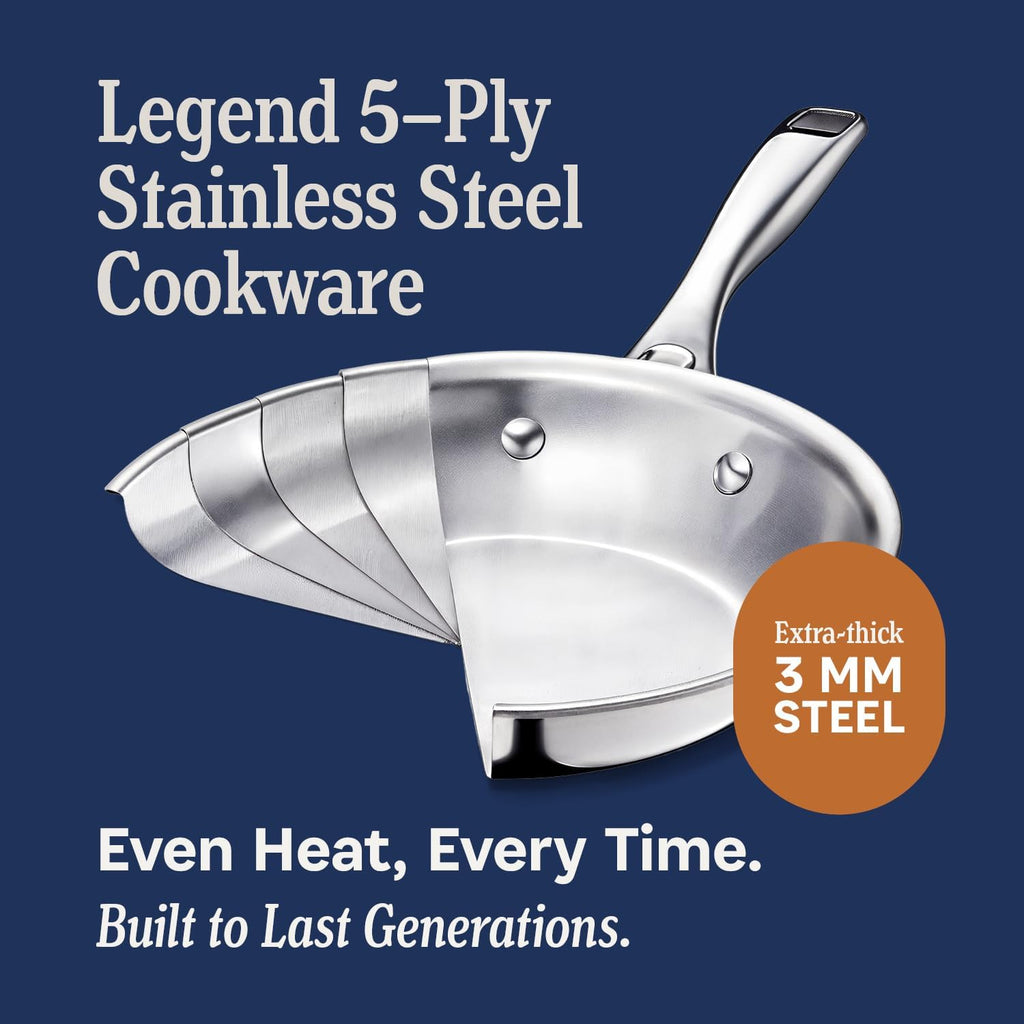 5-Ply Stainless Steel Cookware Set, 14-Piece Pots and Pans Set - Induction Compatible, Oven Safe 800°F - Non-Toxic