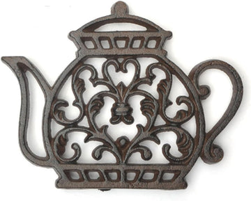 Cast Iron Trivets for Hot Dishes, Rustproof Tea Pot Trivet with Rubber Feet