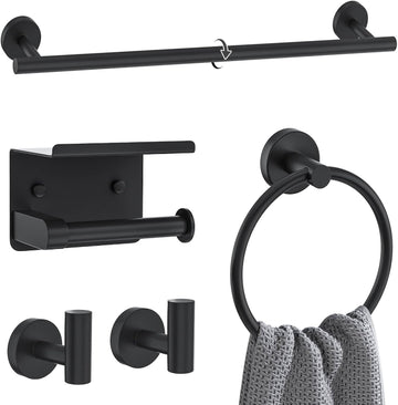 Matte Black Towel Bar Set 5 Pieces Bathroom Hardware Accessories Set Round Towel Holder Set Upgraded Toilet Paper