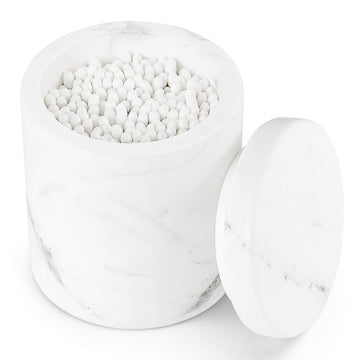 Natural Marble Canister, Qtip Holder With Lid For Cotton Swabs