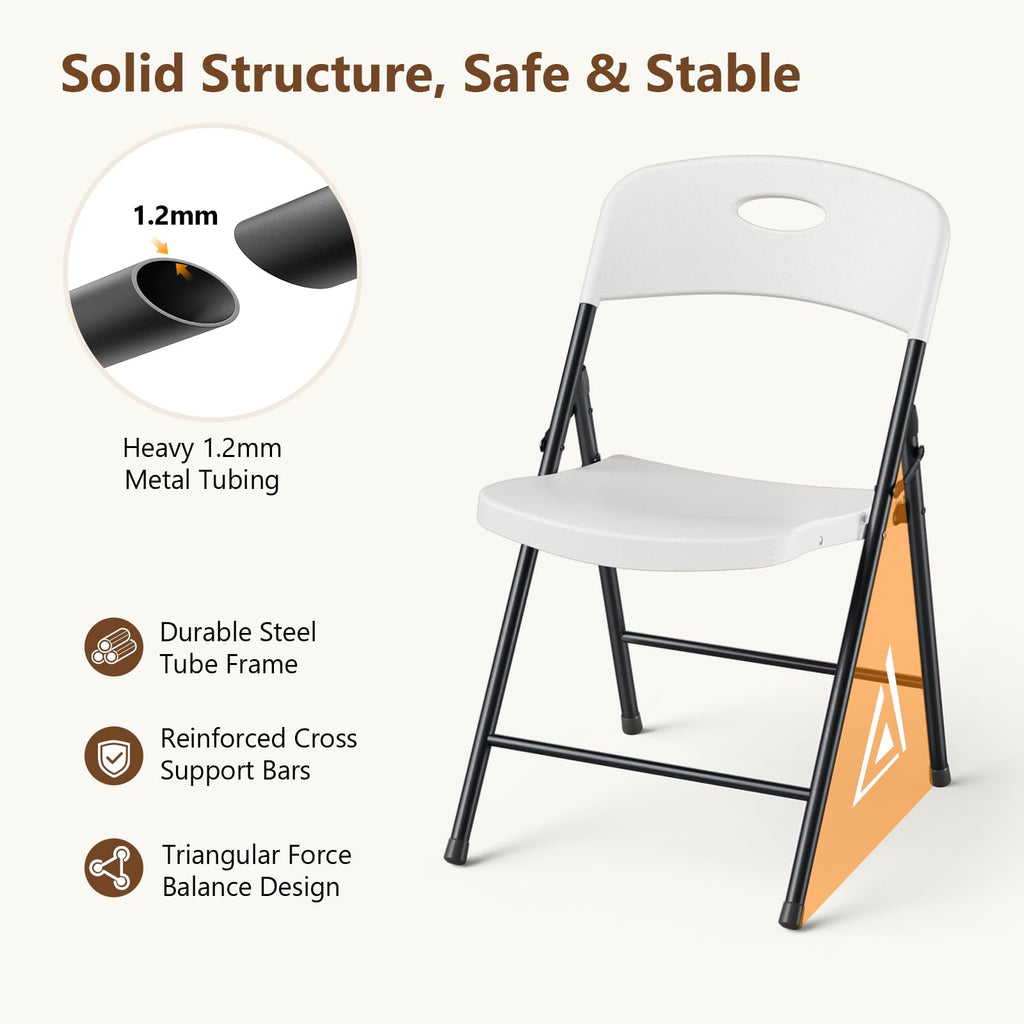 Plastic Folding Chair, Heavy Duty Reinforced Steel Frame Metal Chairs 350 Lbs Capacity Stackable Portable Foldable