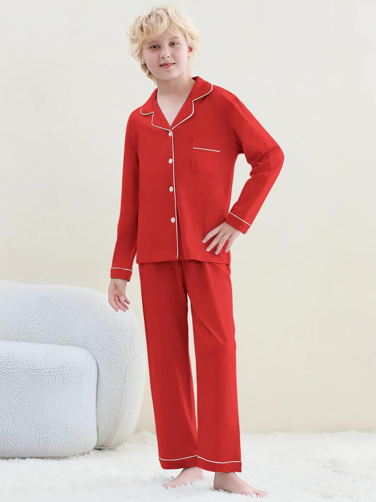 Boys Pajamas, 100% Cotton Long-Sleeve Top and Pants Set