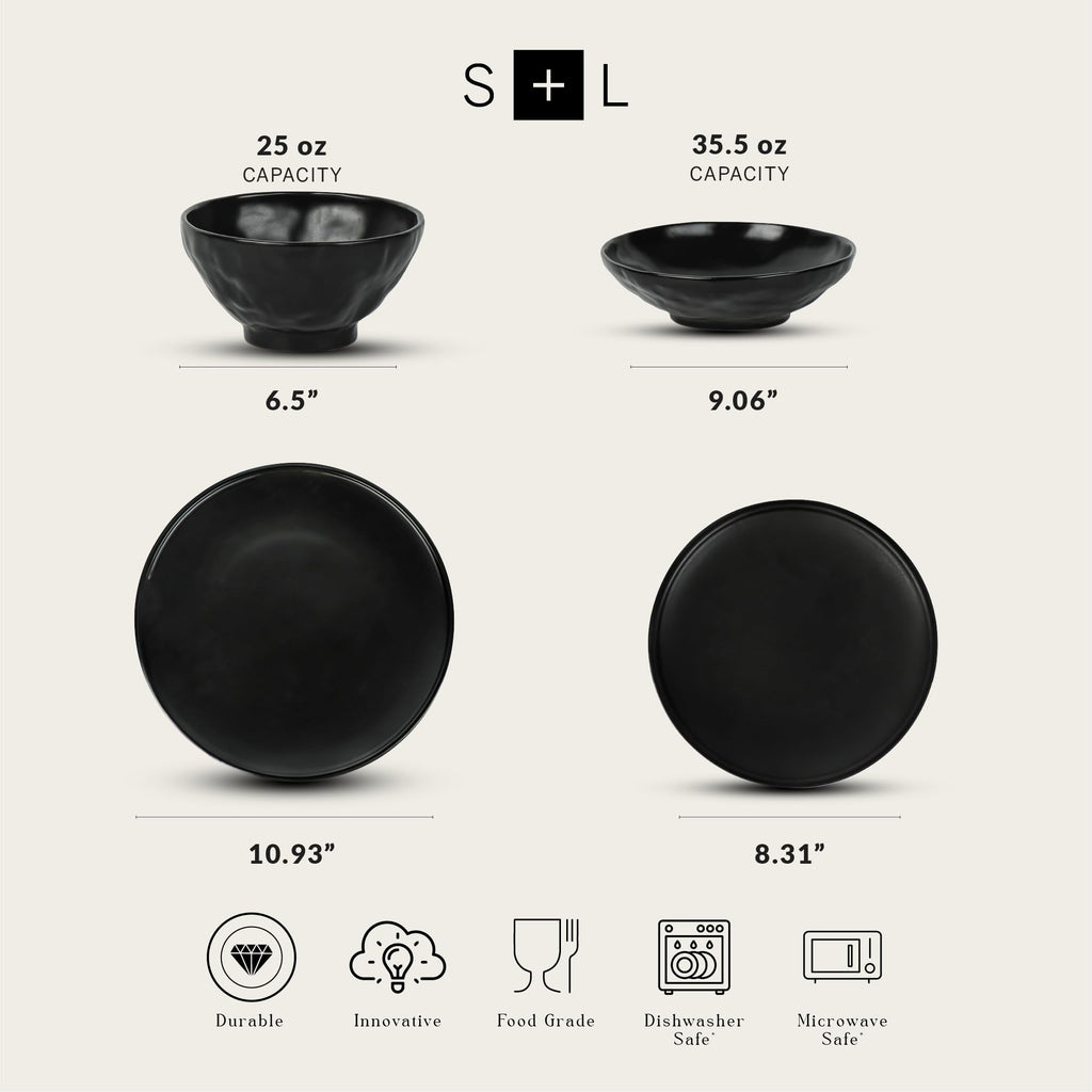 16-Piece Dinnerware Set Stoneware, Black