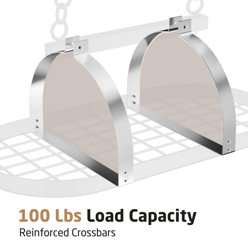 34 Inch Heavy Duty Chrome Hanging Pot Rack Ceiling Mount, Oval Pot and Pan Hanging Rack, Pan Hanger Storage Organizer