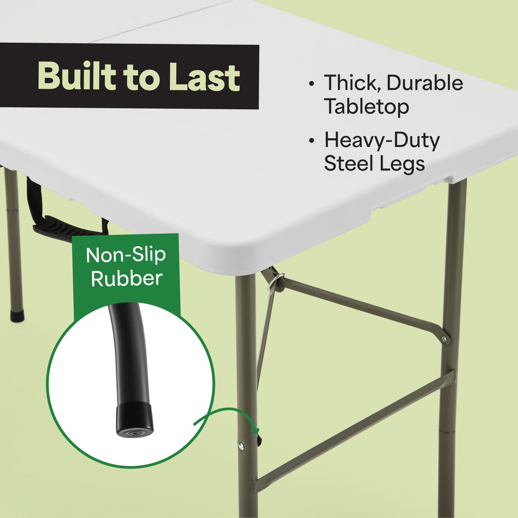White 4ft Folding Table with Handle | Heavy-Duty Foldable Table | Portable Table for Indoor & Outdoor Use | Perfect