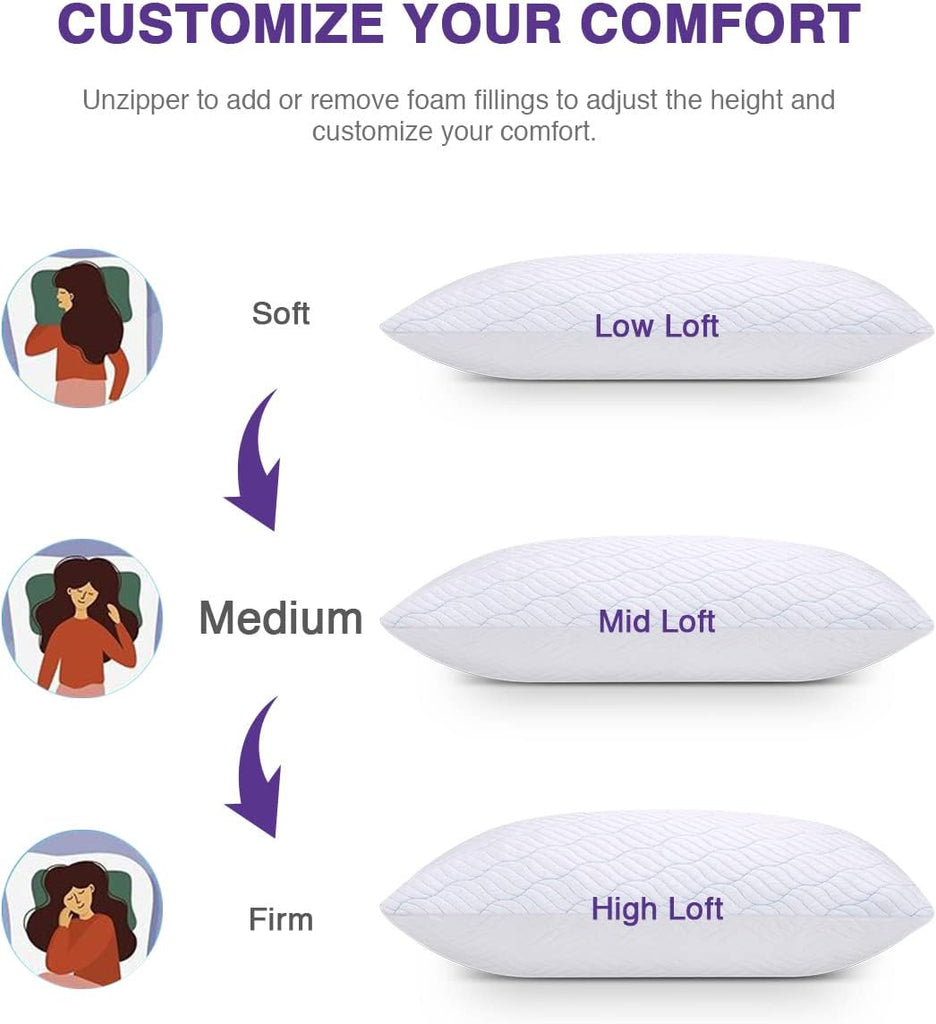 Cooling Shredded Memory Foam Pillows Standard Size Pack of 2 | Neck comfort, firm support, odorless, cooling