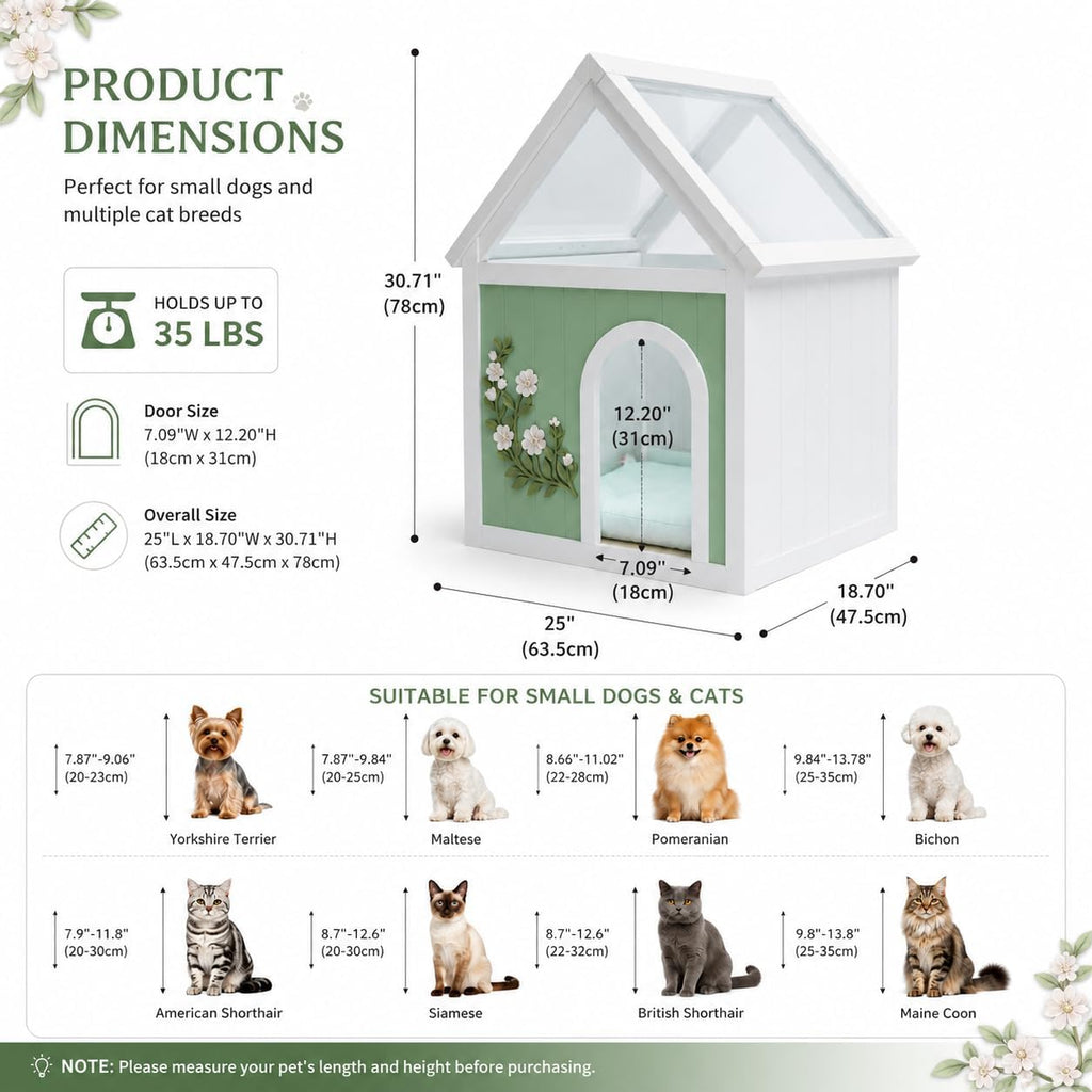 Modern Indoor Dog House for Small Dogs, Solid Wood Decorative Pet House, Furniture Style Wooden Dog House (25"D ×
