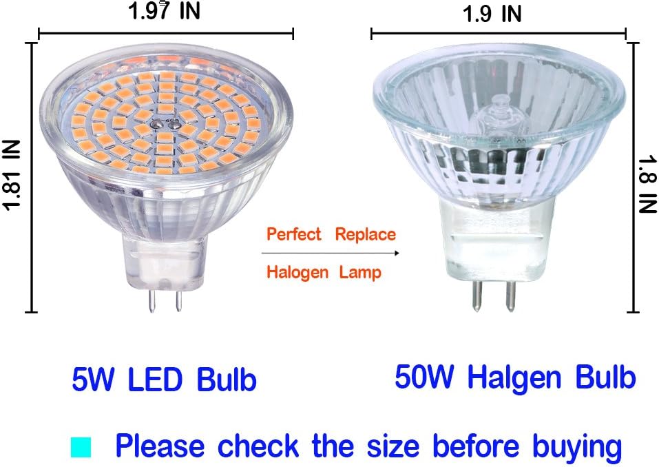 GU5.3 Light Bulbs 5W MR16 LED Bulbs 50W Halogen Bulbs Equivalent,ACDC 12V, 400lm, 120° Beam Angle, Warm White,Perfect
