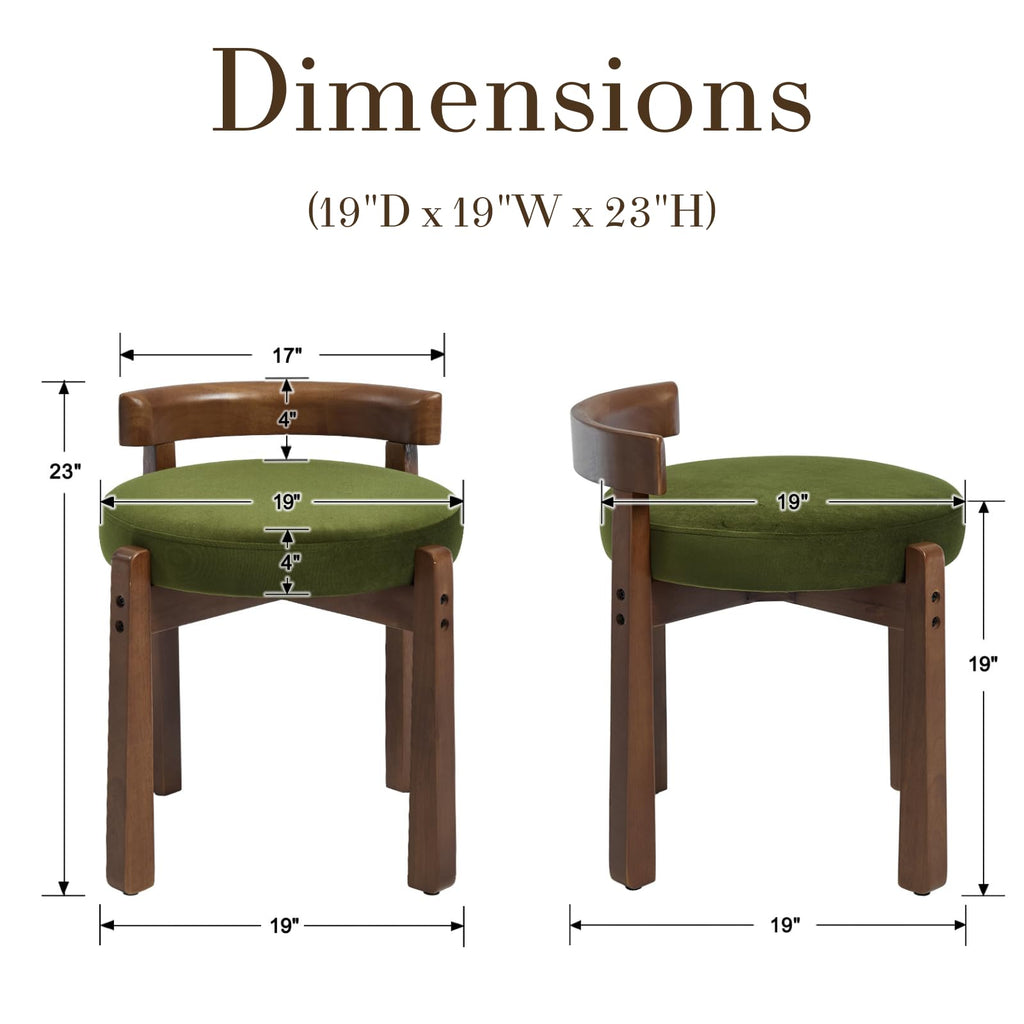 Modern Vanity Chair Upholstered Small Ottoman Footstool, Make Up Stool Velvet Fabric with Backrest Wooden Frame