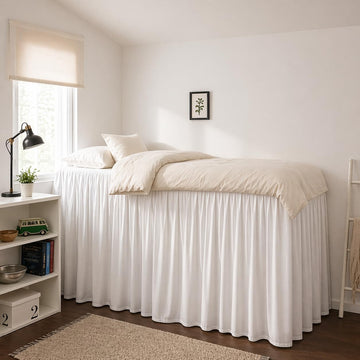 Dorm Bed Skirt, 100% Microfiber College Bed Skirt Ruffle with Split Corners, Twin XL 32 Inch Drop, White