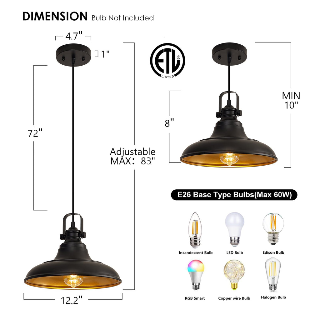 Matte Black Farmhouse Pendant Lights Kitchen Island, 2 Pack Rustic Black Hanging Lighting Fixture, Pendant Lighting s