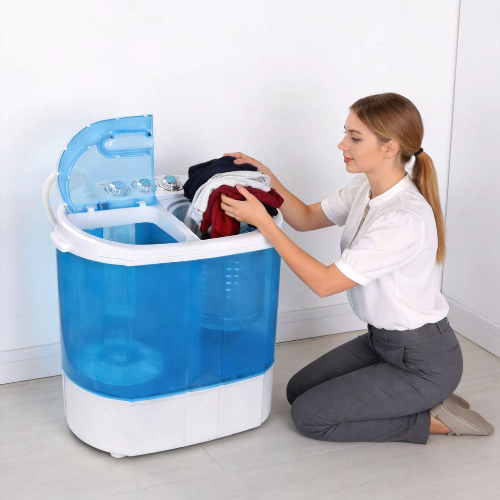 Portable Clothes Washing Machine Mini Twin Tub Small Laundry Washer Aparment Spin Dryer 9.9lbs Capacity Lightweight