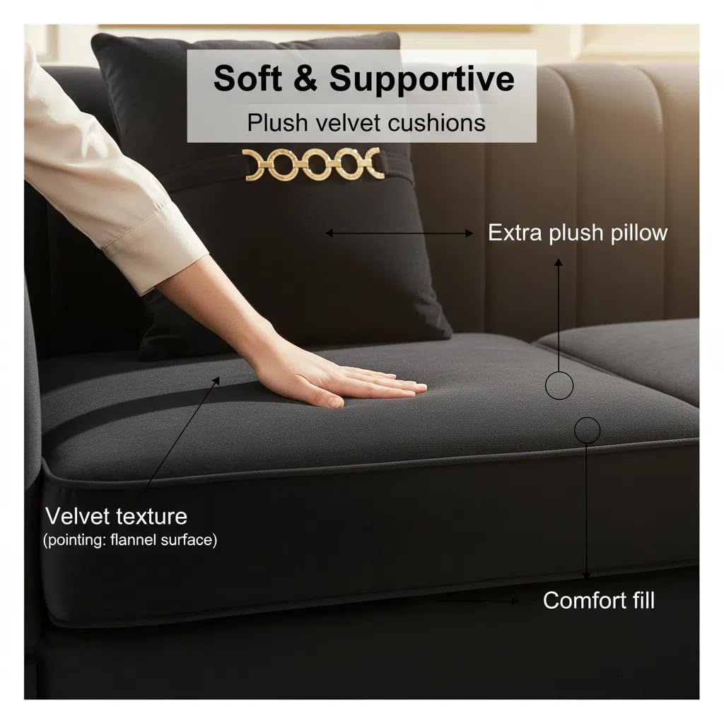 83" Oversized 3 Seater Sofa, Couch with Metal Legs, Black