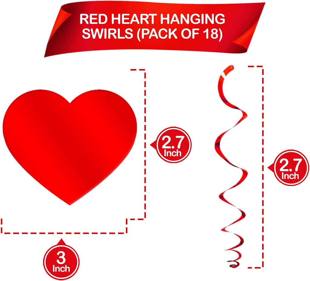 Red Hanging Heart Decorations - Set of 18