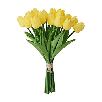 Artificial Tulip Bouquet, Realistic Artificial Flowers, 20 Piece 13 Inch, Yellow