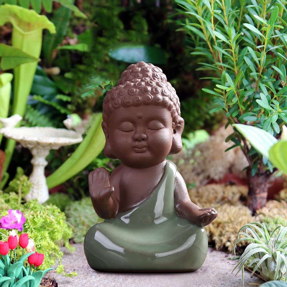 Ceramic Tiny Cute Baby Buddha Statue Monk Figurine Decoration Zen Decor Peaceful Rulai Figurine (D)