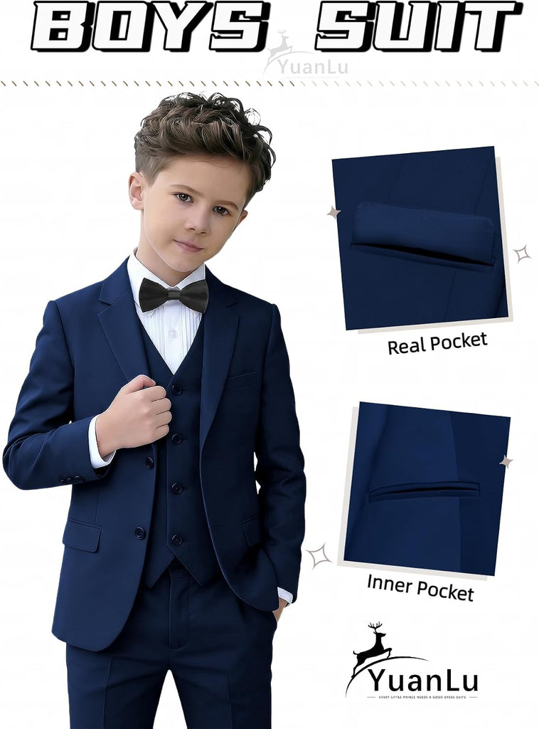 Boys Slim Fit Suits Kids Tuxedo Ring Bearer Outfit,Adjustable Waist