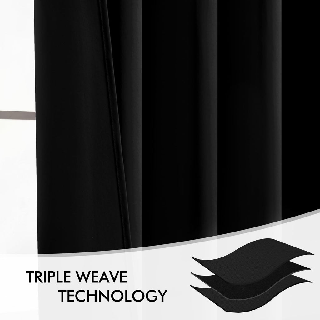 Black Back Tab Blackout Curtains 52x120 Inch Long 2 Panels Set