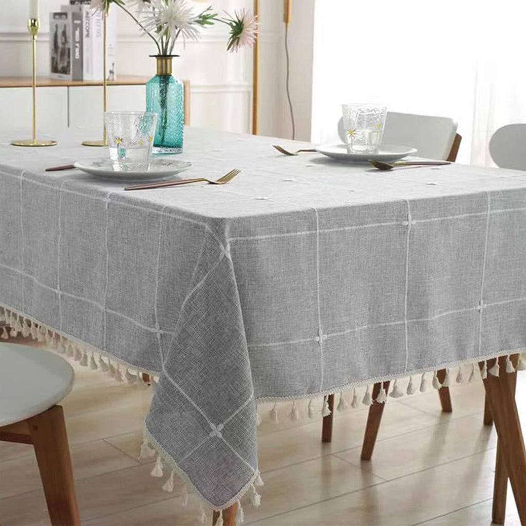 Linen Rectangle Table Cloth Waterproof Cotton Fabric Farmhouse Burlap Rustic Boho Gray Oblong Tablecloth for Party