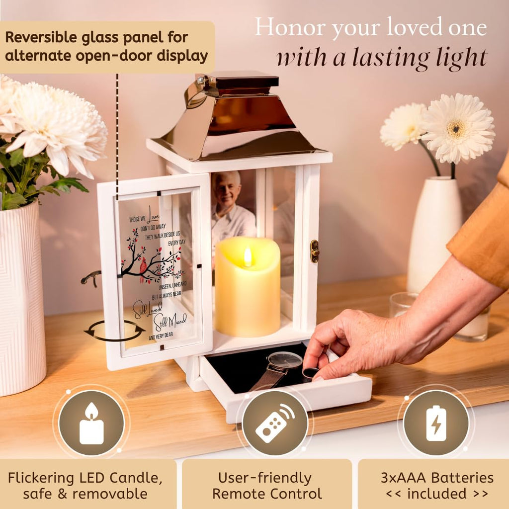 Memorial Lantern with Photo Frame & Keepsake Drawer | Ready-to-Gift Box