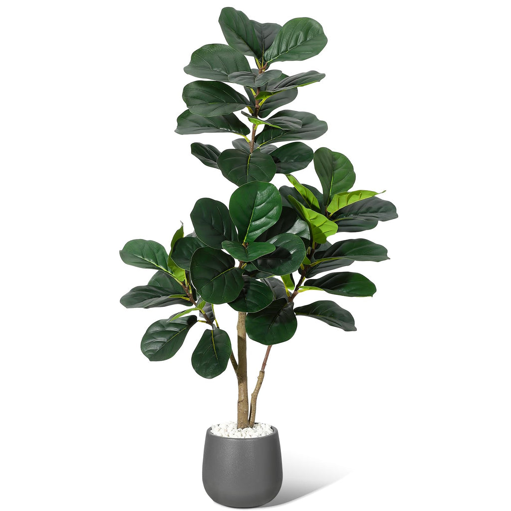 4 ft Fiddle Leaf Fig Tree Artificial with 48 Leaves - Realistic Faux Ficus Lyrata Trees in 7.8 in Grey Planter Pot