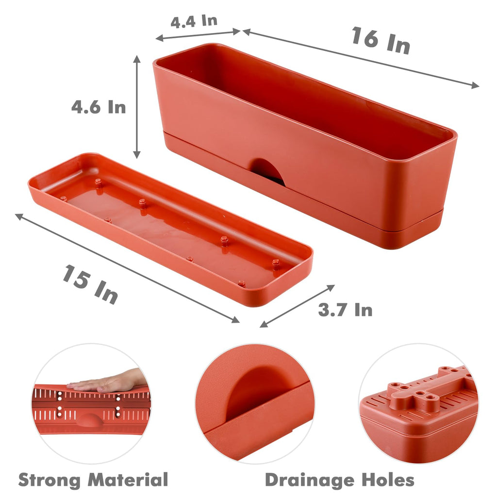 2-Pack Window Boxes Planters 16 Inch Rectangle Plant Box Rectangular Plant Pots for Outdoor and Indoor Plants Plastic