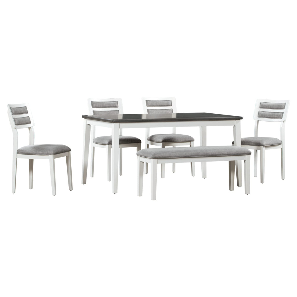 Classic and Traditional Style 6-Piece Dining Room Table Set, Wooden Dining Table Set with 4 Upholstered Chairs &