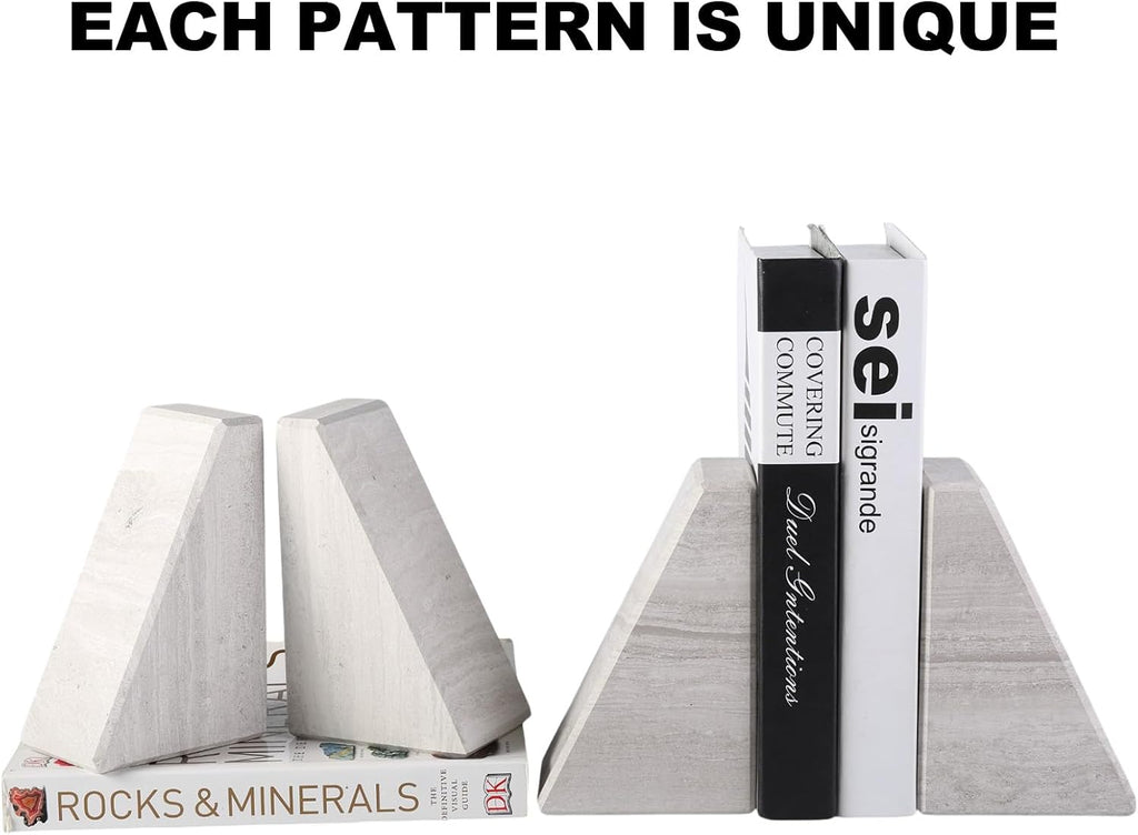 Marble Book Ends for Heavy Books, Decorative Bookends for Shelves, Durable and Heavy-Duty Bookends for Hardback Book