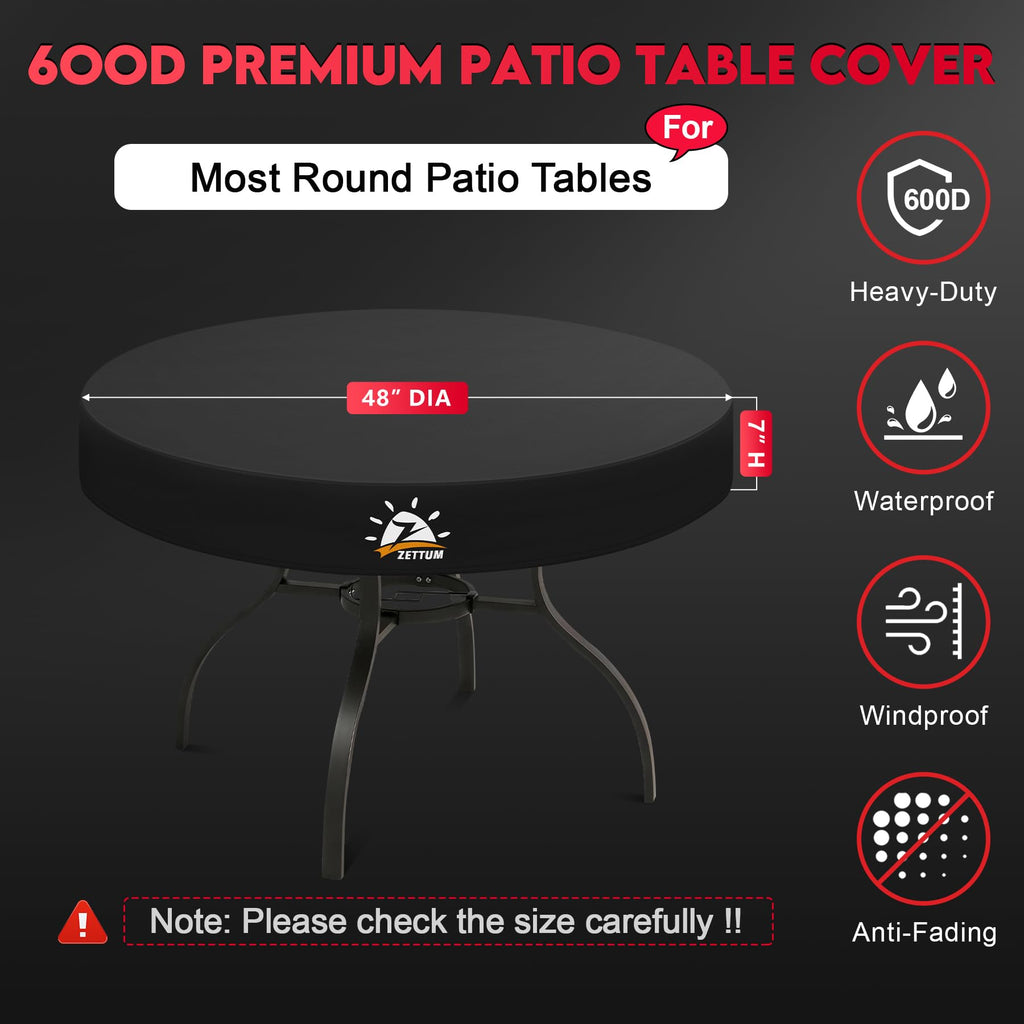Round Patio Table Cover 48 Inch - Outdoor Round Table Cover Waterproof & Heavy Duty, 600D Patio Furniture Covers for