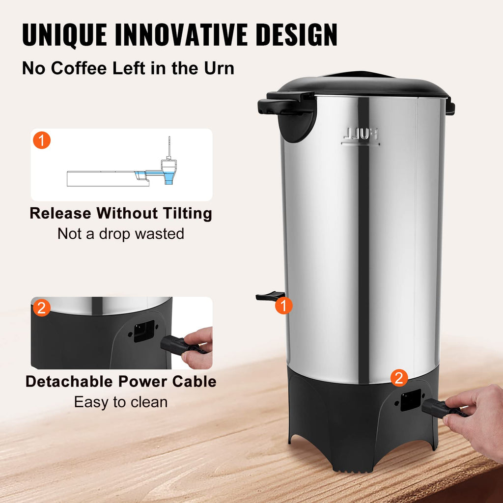 Commercial Coffee Urn, 50 Cups/7.5qt Stainless Steel Large Coffee Dispenser, 1000W 110V Electric Coffee Maker Urn For