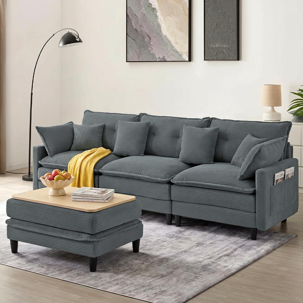 Match Ottoman Only for Cloud Modular Couch Sectional, Convertible to Coffee Table with Storage, Corduroy Ottoman for