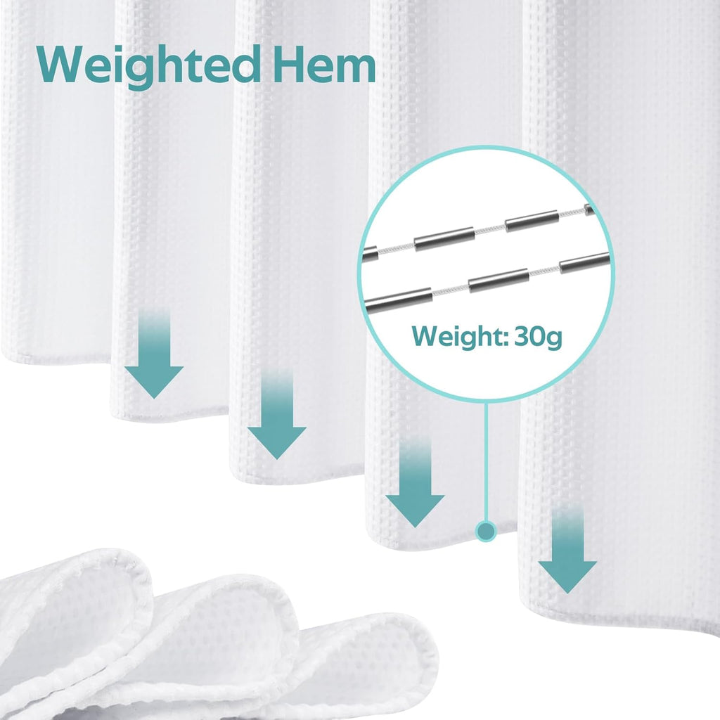 3 in 1 Shower Curtain Set, Waffle Shower Curtain and Liner Set with 12 Double Sided Shower Curtain Hooks, 258GSM