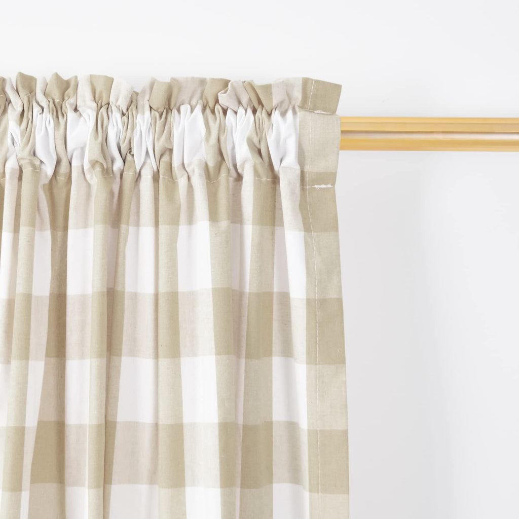 3 Pc Cotton Classic Country Farmhouse Kitchen Window Curtain -Beige & White Buffalo Check Tier & Valance Set, 54" x