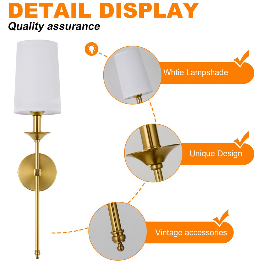 Hardwired Wall Sconces Set of 2 Candle Gold Wall Light Living Room Vanity Hallway Farmhouse Wired Bathroom Sconce
