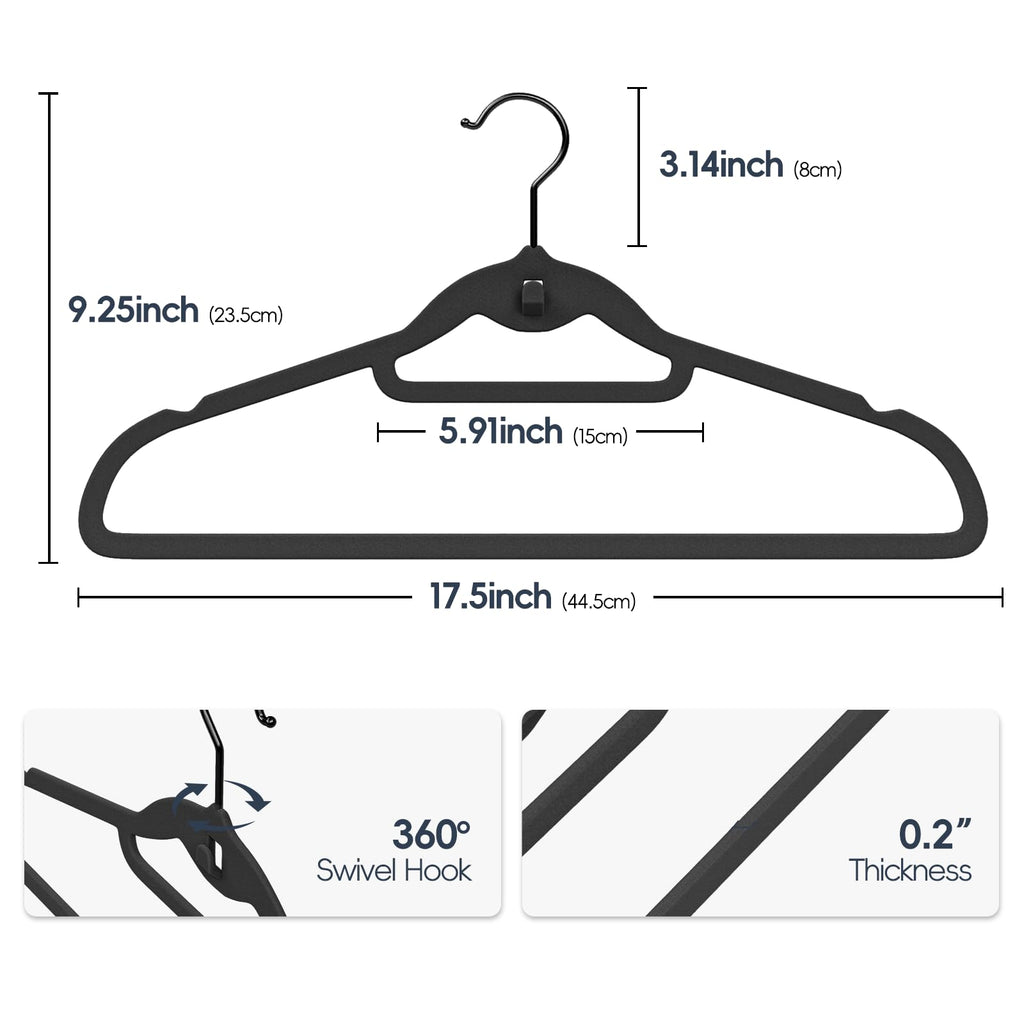 Velvet Stackable Hangers 50 Pack Space Saving Cascading Hook Black